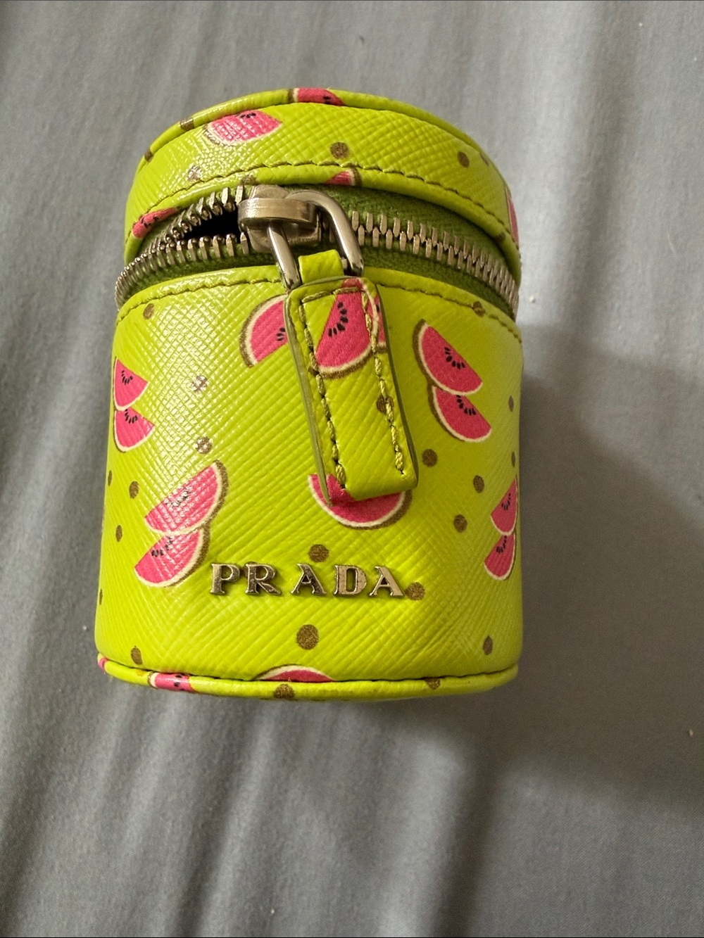 Prada Lime Green and Pink Watermelon Print Leather Pouch - Picture 4 of 14